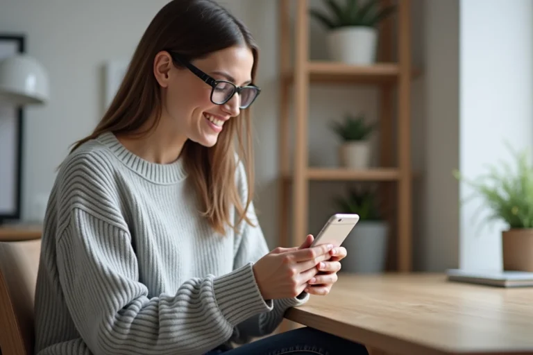 Jeune femme faisant ses achats en ligne sur Zalando avec option paiement différé sur smartphone