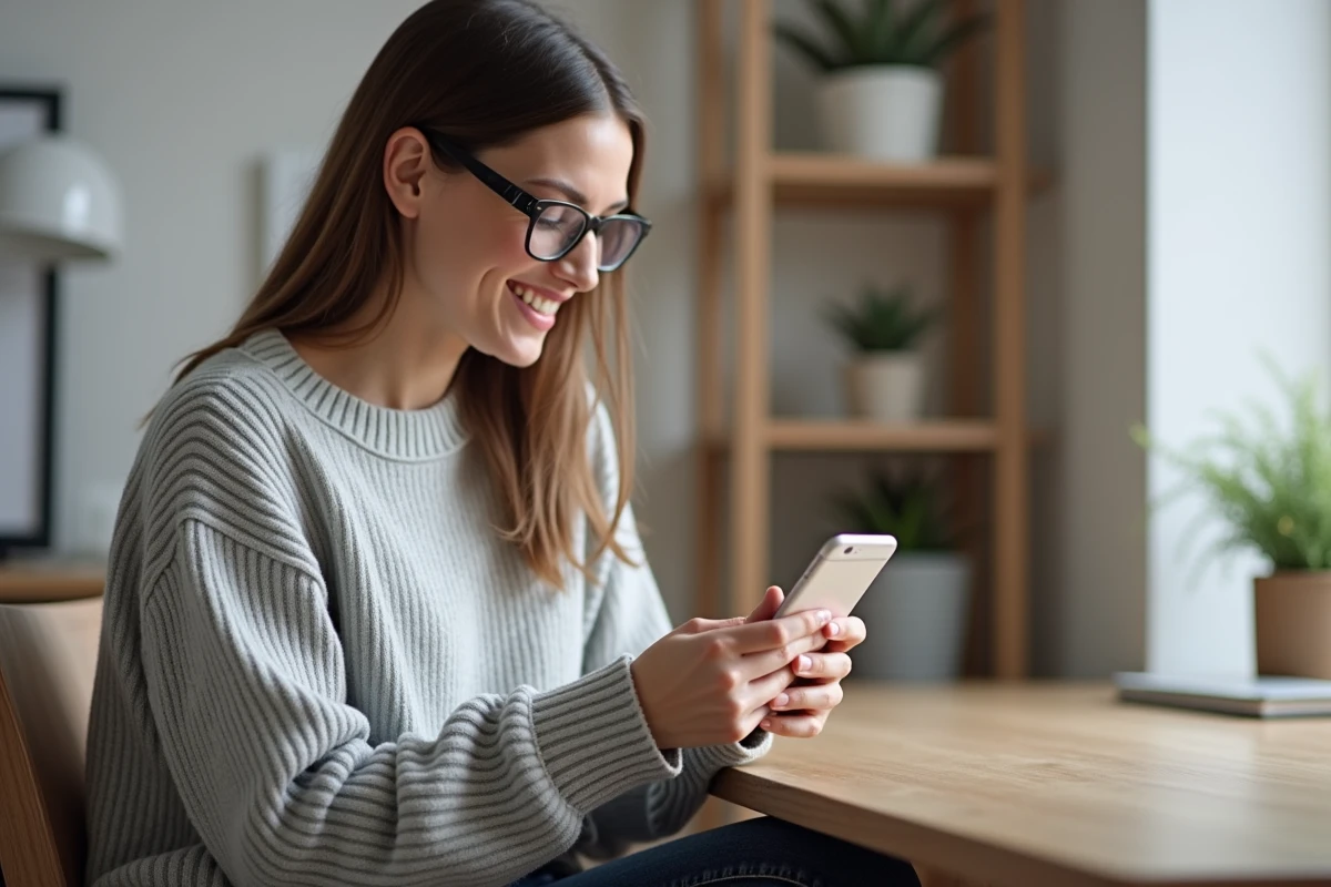 Jeune femme faisant ses achats en ligne sur Zalando avec option paiement différé sur smartphone