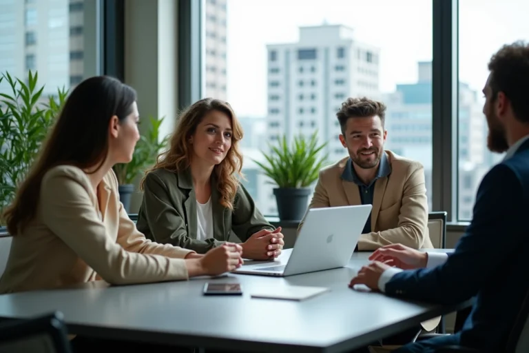 Groupe de professionnels en réunion dans un bureau moderne